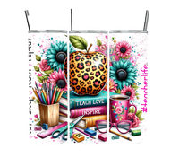 Cadeau pour enseignants 2024, conception personnalisée, ajouter un nom, grand cœur, vie d'enseignant, amour, inspirer, gobelet en acier inoxydable de 20 oz avec paille