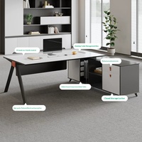 Conjunto de Silla y Escritorio Ejecutivo en Forma de L Blanco, Diseño Moderno y Minimalista, Muebles de Oficina de Alta Gama para Gerentes y Supervisores