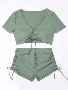 STOCK 6Colors Short Sleeve Top Boy Short Swimwear Draw String Details Sexi <strong>Lady</strong> <strong>Swimsuit</strong> XS-2XL - Product Image 2