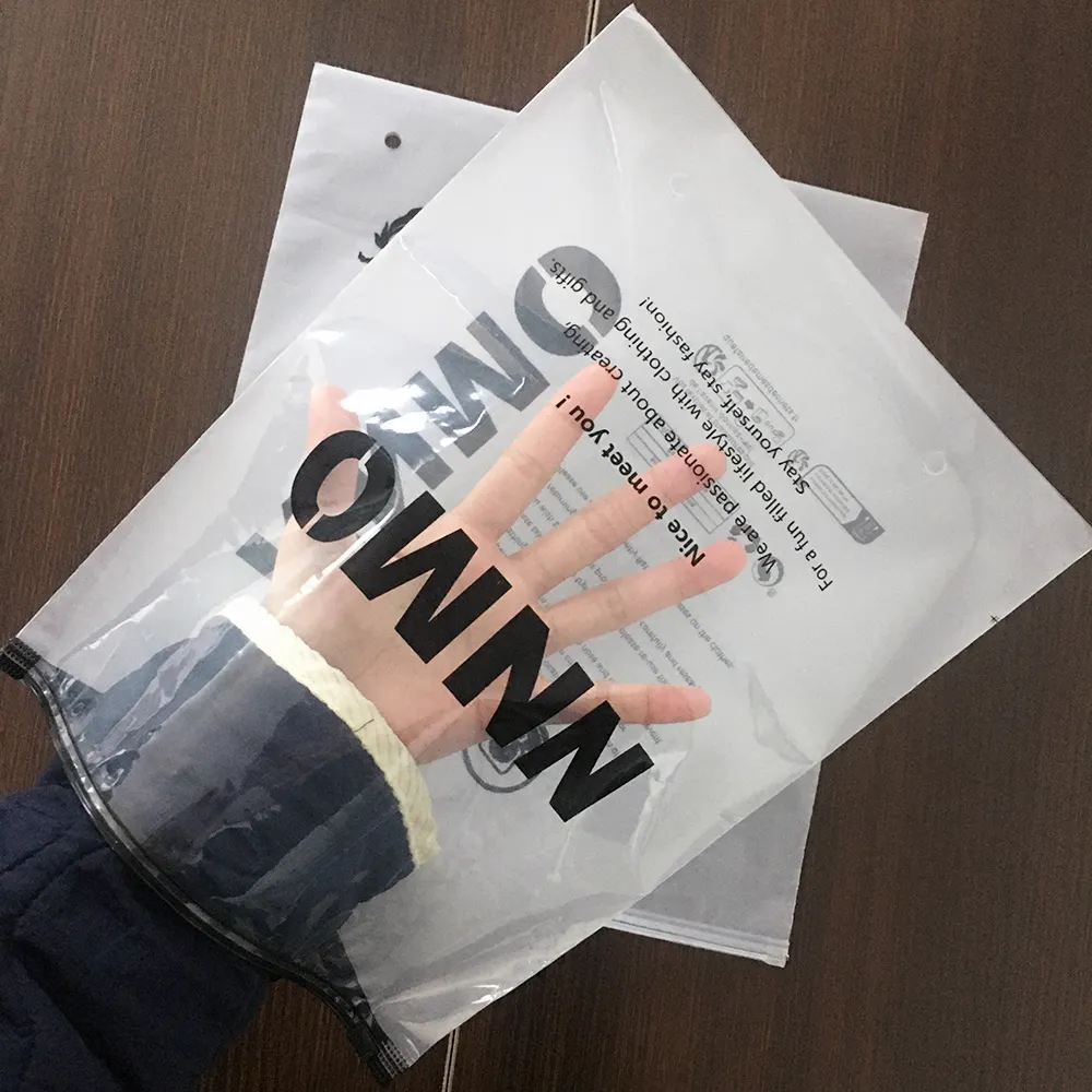 Custom printing pvc garment clothing packaging bag frosted zipper bag zip lock plastic bag with logo