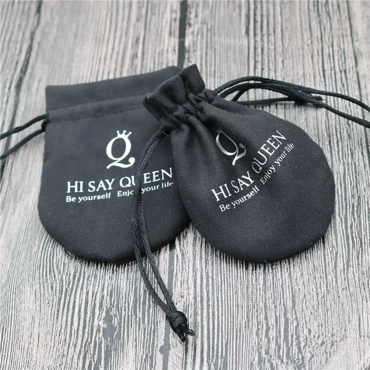 Customized Jewellery Pouch Bags For Packing Jewelry Small Jewelry thank you Pouch Black Suede Round Pouch