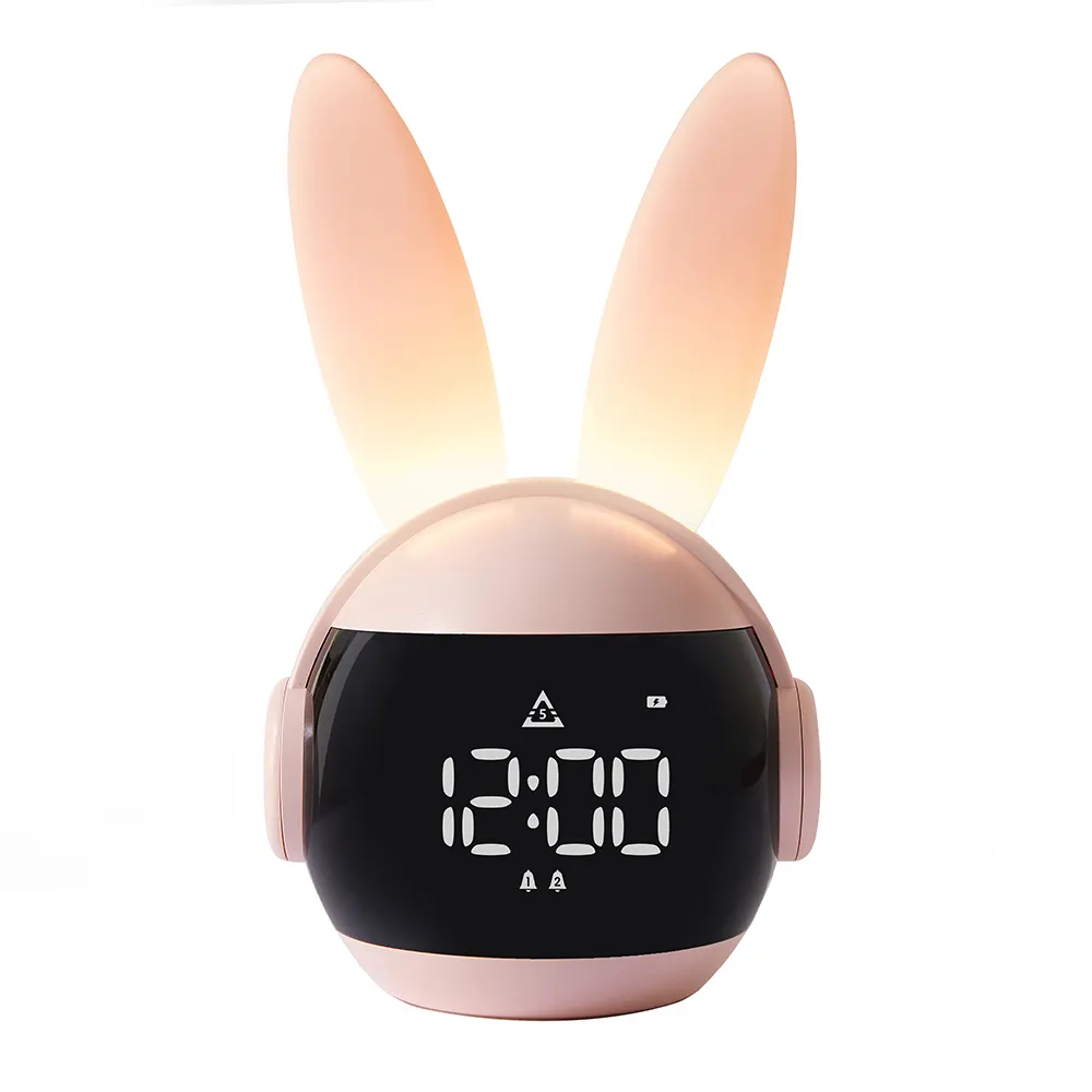 Rechargeable Cute Bunny Wake Up Light Alarm Clock For Heavy Sleepers Bedroom Decor Bedside Adult Kids