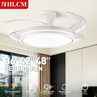 Ventilateur de plafond LED moderne à moteur DC, 6 vitesses, 3 températures de couleur, télécommande/contrôle mural, 4 pales, double tension (AC Maison/Bureau)