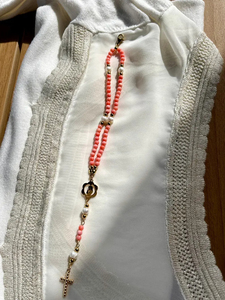 Pulsera De Rosario Católico con cuentas de coral rosa de 4mm para regalo del Día de la madre, pulsera de primera comunión de <span class=keywords><strong>bautizo</strong></span> - Product Image 6