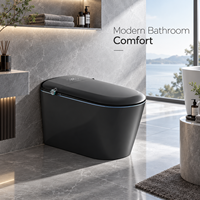 WC intelligent noir avec bidet intégré, double bouton, mode enfant, capteur de pied, chasse d'eau automatique, siège chauffant, séchoir à air chaud, télécommande