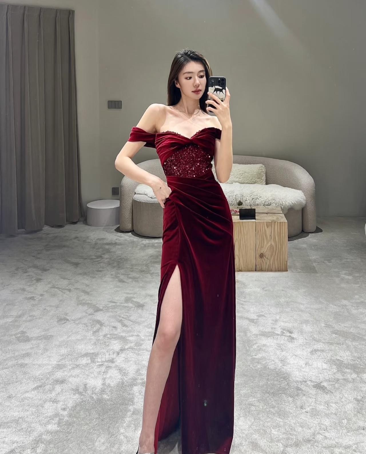 tiffany blue bodycon dress Zeva Off Shoulder Maxi Dress - Burgundy Spot main image 1