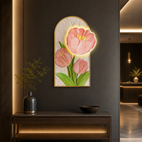 Panneau mural LED en aluminium en forme de tulipe rose, art floral lumineux pour salon, entrée, hôtel, art déco, intérieurs modernes
