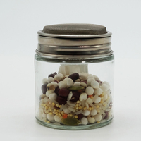 Pot à épices cylindrique en verre de 120 ml avec filtre en maille d'acier inoxydable pour poudre, avec couvercle en plastique PP transparent