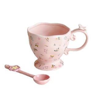Tazza da caffè in ceramica floreale con fiore rosa con <span class=keywords><strong>cuore</strong></span> di ragazza carina con manico per regalo di amici - Product Image 4