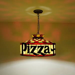 Lampada a Sospensione Stile Tiffany per Ristorante Pizza Duty Free, Illuminazione Retrò con Design in Vetro Colorato, Lampada a Sospensione Pizza Hut - Product Image 3