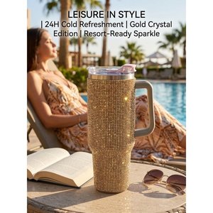 Gobelet isotherme à double paroi en acier inoxydable 304 de 40 oz avec strass, poignée, couvercle à paille et support pour porte-gobelet OEM - Product Image 6
