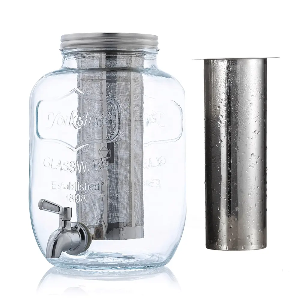 3.8L Premium iced cold brew pitcher glass coffee maker Mason jar with stainless steel mesh filter and tap