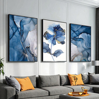 Lujo abstracto gris dorado azul mármol flores lienzo impresiones Conjunto 3 Arte de la pared Decoración lienzo marcos Naturaleza muerta sujetos pinturas