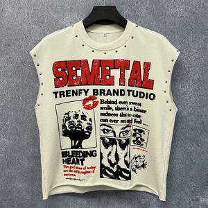 Camiseta sin mangas de felpa francesa de alta calidad, top corto holgado de algodón estampado personalizado, camisetas sin mangas extragrandes para hombre - Product Image 3