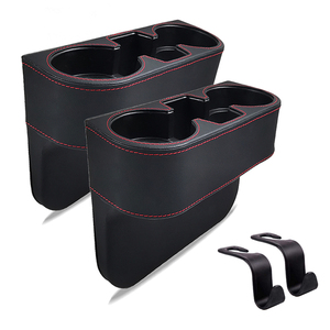Organisateur de siège de voiture en cuir de qualité supérieure avec porte-gobelets grand format, remplissage latéral de la console centrale avec crochets d'appui-tête - Product Image 1