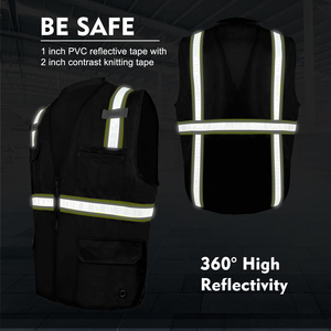 เสื้อกั๊กนิรภัยสีดำสำหรับงานก่อสร้าง คุณภาพสูง ผลิตจาก PVC สะท้อนแสง  มีหลายช่องใส่ของ  รับสกรีนโลโก้ตามแบบ  มีสินค้าพร้อมส่ง จัดส่งรวดเร็ว - Product Image 4
