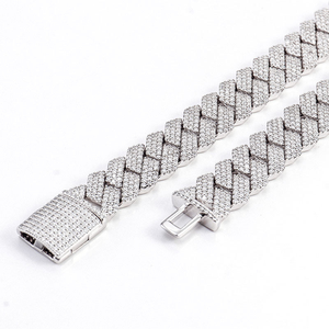 Chaîne cubaine tendance en argent plaqué or 18 carats avec <span class=keywords><strong>2</strong></span> rangées de moissanite plates de 10 mm, cadeau tendance - Product Image 2