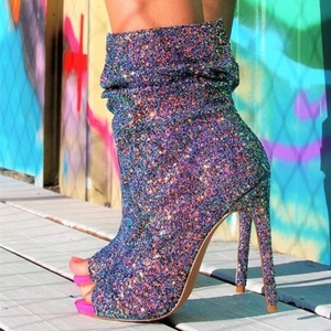 Botines de Mujer Talla Grande 47, Elegantes y Brillantes, con Cierre Lateral, Punta Redonda Abierta, Tacón Alto y Fino, con Cristales - Product Image 5