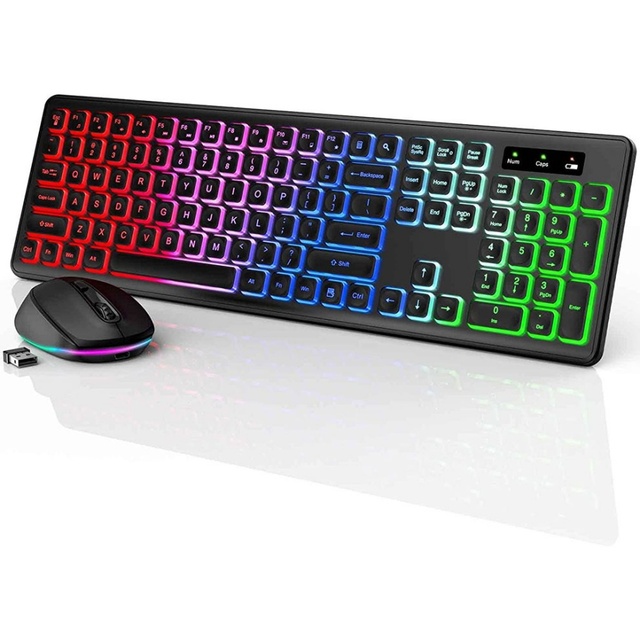 Fill Size Wireless Keyboard and Mouse Set Backlit Rechargeable Keyboard Mouse Comb USB Cordless Combo for Computer Mac PC Laptop