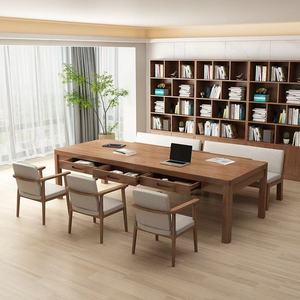 Table de conférence en bois massif, bureau long pour réunions avec tiroirs pour 6 personnes - Product Image 3
