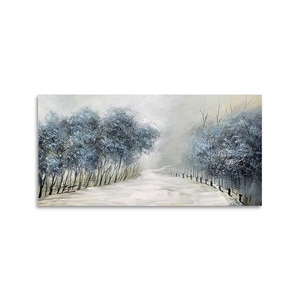 <strong>Winter</strong> Snow Landscape Hand-painted Wall Art Blue <strong>Tree</strong> Oil <strong>Painting</strong> Rural Natural Art Works Living Room Bedroom Home Decoration