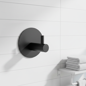 Ganchos de Pared Negros Minimalistas, Autoadhesivos, de Metal, para Toallas, Instalación sin Clavos, Diseño de un Solo Gancho para Baño - Product Image 4