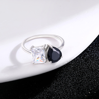 Toi Et Moi Eternity Ring Bijoux de mariage ouverts en argent sterling avec poire carré noir zircon cubique pour les fêtes de femmes