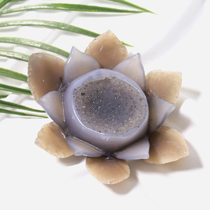 Bán buôn đánh bóng mã não tự nhiên geode Hoa Sen Tay Chạm Khắc pha lê druse chữa bệnh đá linh vật cho trang trí nội thất sử dụng Quà Tặng - Product Image 3
