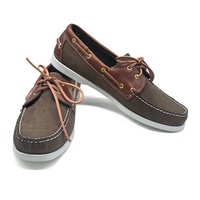 Chaussures bateau confortables et légères en cuir de vachette nubuck marron foncé, faites à la main, respirantes, avec semelle EVA, style barefoot, montantes, pour la marche.