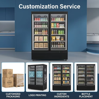 Réfrigérateur commercial vertical à 2 portes pour boissons, avec refroidissement par ventilateur, sans givre, vitrine de supermarché pour boissons avec porte vitrée