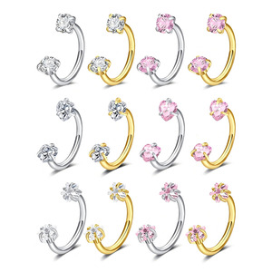 Anello a Ferro di Cavallo con Filettatura Interna in <span class=keywords><strong>Acciaio</strong></span> <span class=keywords><strong>Chirurgico</strong></span> 316L per <span class=keywords><strong>Piercing</strong></span> al Naso, Setto, Labret, Orecchini con Zircone - Product Image 1