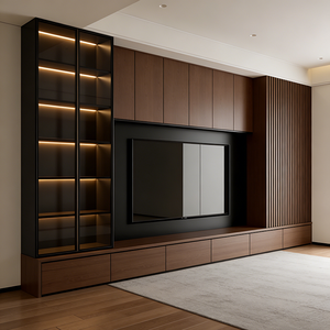 Mueble de TV Largo Minimalista, Consola Multimedia de Madera, Mueble de Almacenamiento para Entretenimiento de Salón de Longitud Completa - Product Image 1