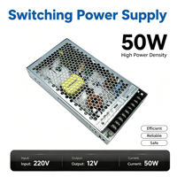 Alimentation électrique CC ultra-mince LRS-50-12 50W avec ventilateur de refroidissement et protection isolante pour bandes LED et appareils de surveillance