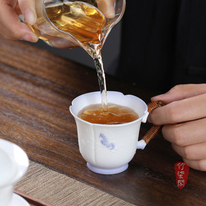 Bamboo Woven Tea <b>Cup</b> Porcelain Hand Painted Butterfly New Chinese Style Master <b>Cup</b> Tasting <b>Cup</b> Single <b>Cup</b> - Product Image 2