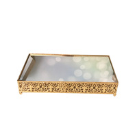 Support de gâteau carré de style européen ornement de table à dessert de mariage avec miroir plateau d'art en métal et fer accessoires de mariage