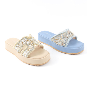 Sandalias de verano con punta abierta para mujer, tacones altos cómodos con <span class=keywords><strong>cuñas</strong></span> <span class=keywords><strong>doradas</strong></span> para la temporada de primavera, plantilla de PU, cierre sin cordones - Product Image 4