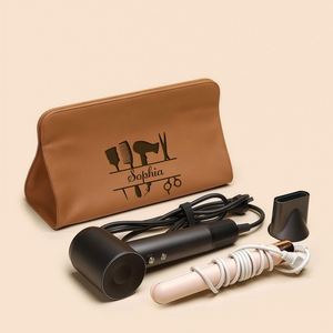 Organizador de Herramientas para el Cabello de Cuero Personalizado con Apertura Magnética, Impermeable, Grabado con Láser, Bolsa de Almacenamiento con Nombre para Baño - Product Image 1