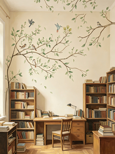 <span class=keywords><strong>Papier</strong></span> <span class=keywords><strong>peint</strong></span> personnalisé en aquarelle avec feuilles vertes et oiseaux, motif minimaliste de branche d'arbre, pour salon, chambre, chambre d'enfant, décoration murale de la maison - Product Image 6