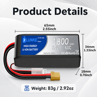 Baterai Lipo 2S 7.4V 1800mAh 60C High Discharge dengan XT60 T Plug untuk Mobil RC, Helikopter, Quadcopter, Pesawat, dan Model Kapal 503040