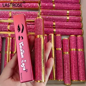 Etiqueta privada Libre de crueldad Vegan Pestañas Máscara Maquillaje Oro Bling Diamante Natural Negro Grueso Máscara rosa de larga duración