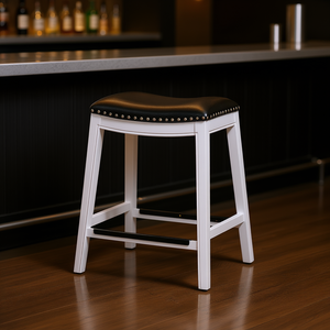 White Finish 30 In Bar <b>Stool</b> With Black <b>Leather</b> Seat Modern Contemporary Design For Bar Use Commercial Furniture - Product Image 2
