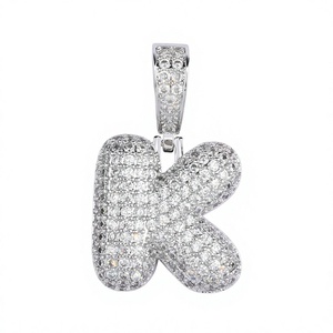 Colgante de letra inicial con incrustaciones de diamantes de laboratorio plateados, estilo Hip Hop, con cadena cubana, joyería streetwear - Product Image 1