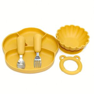Juego de Platos y Tazones de Silicona para Alimentación Infantil, Vajilla Infantil con Cuatro Ventosas Reforzadas y Divididas - Product Image 1
