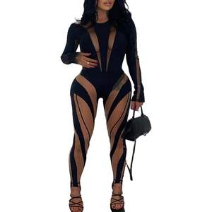 ชุดบอดี้สูทเซ็กซี่แบบคลับ คอลเลคชั่น 2026 สำหรับผู้หญิง สีดำ ผ้าตาข่าย คอสูง ทรงเข้ารูป ตัดเว้า โชว์สัดส่วน แขนยาว โปร่งแสง - Product Image 5