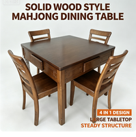 Table de Mahjong personnalisable en style bois avec coins carrés, table de jeu multifonction 4-en-1 avec chaises (durable)