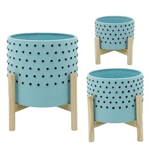 Maceta de cerámica con base de metal y madera, muy demandada, para interiores de oficinas y hogares, disponible a un precio razonable. - Product Image 2