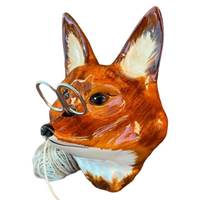 Boîte de rangement pour outils de tête de renard animal mural vintage, support de ficelle en céramique et de ciseaux