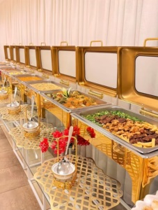 Stainless Steel Luxury Restaurant Hotel Wedding Chafing Dish Gas Fuel Heating <strong>Buffet</strong> <strong>Server</strong> 9L Capacity Gold Color FULAIXIN - Product Image 3