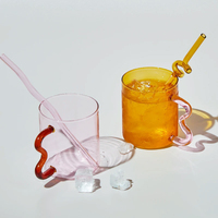 Conception d'oreille colorée 400Ml tasse en verre Borosilicate tasse à la main Simple vague tasse à café pour eau chaude gobelet cadeau verres