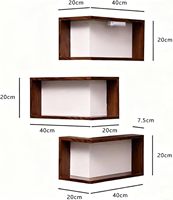 Étagères flottantes d'angle carrées en bois intelligentes avec lumières LED, murales, gain de place, présentoir (lot de 3 comprenant 6 lumières LED)